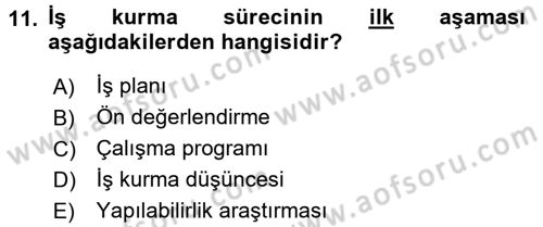 İş Planı Dersi 2015 - 2016 Yılı (Vize) Ara Sınav Soruları 11. Soru