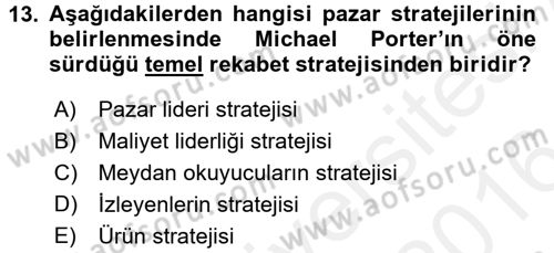 İş Planı Dersi 2015 - 2016 Yılı (Vize) Ara Sınav Soruları 13. Soru