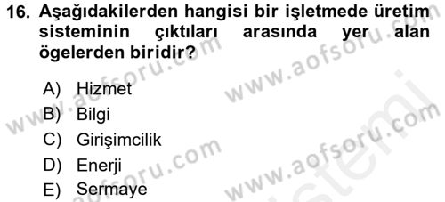 İş Planı Dersi 2015 - 2016 Yılı (Vize) Ara Sınav Soruları 16. Soru