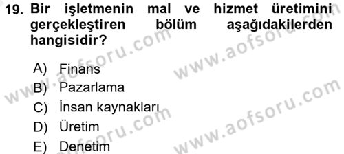 İş Planı Dersi 2015 - 2016 Yılı (Vize) Ara Sınav Soruları 19. Soru