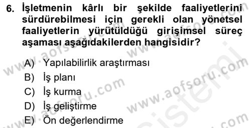 İş Planı Dersi 2015 - 2016 Yılı (Vize) Ara Sınav Soruları 6. Soru