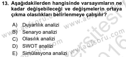 İş Planı Dersi 2015 - 2016 Yılı (Final) Dönem Sonu Sınav Soruları 13. Soru