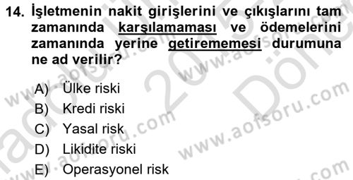 İş Planı Dersi 2015 - 2016 Yılı (Final) Dönem Sonu Sınav Soruları 14. Soru