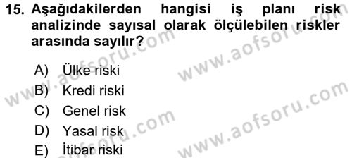 İş Planı Dersi 2015 - 2016 Yılı (Final) Dönem Sonu Sınav Soruları 15. Soru