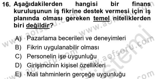 İş Planı Dersi 2015 - 2016 Yılı (Final) Dönem Sonu Sınav Soruları 16. Soru