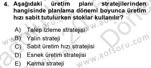 İş Planı Dersi 2015 - 2016 Yılı (Final) Dönem Sonu Sınav Soruları 4. Soru