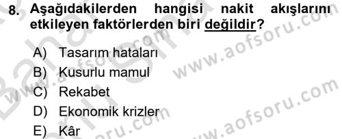 İş Planı Dersi 2015 - 2016 Yılı (Final) Dönem Sonu Sınav Soruları 8. Soru