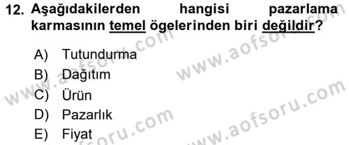 İş Planı Dersi 2016 - 2017 Yılı (Vize) Ara Sınav Soruları 12. Soru