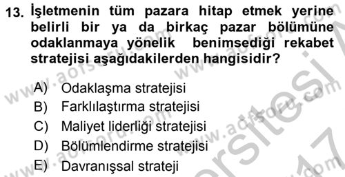 İş Planı Dersi 2016 - 2017 Yılı (Vize) Ara Sınav Soruları 13. Soru
