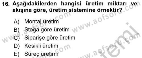 İş Planı Dersi 2016 - 2017 Yılı (Vize) Ara Sınav Soruları 16. Soru