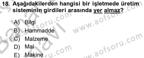 İş Planı Dersi 2016 - 2017 Yılı (Vize) Ara Sınav Soruları 18. Soru