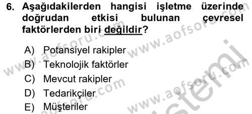 İş Planı Dersi 2016 - 2017 Yılı (Vize) Ara Sınav Soruları 6. Soru