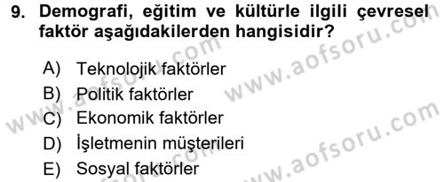İş Planı Dersi 2016 - 2017 Yılı (Vize) Ara Sınav Soruları 9. Soru
