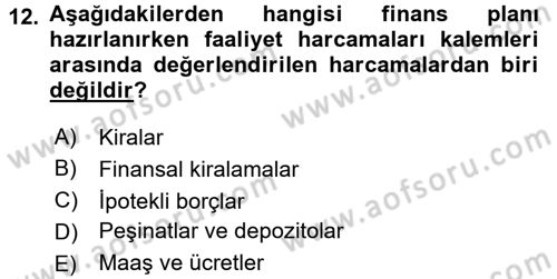 İş Planı Dersi 2016 - 2017 Yılı (Final) Dönem Sonu Sınav Soruları 12. Soru