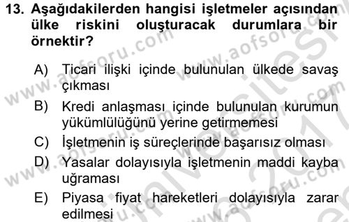 İş Planı Dersi 2016 - 2017 Yılı (Final) Dönem Sonu Sınav Soruları 13. Soru