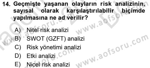İş Planı Dersi 2016 - 2017 Yılı (Final) Dönem Sonu Sınav Soruları 14. Soru