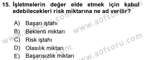 İş Planı Dersi 2016 - 2017 Yılı (Final) Dönem Sonu Sınav Soruları 15. Soru