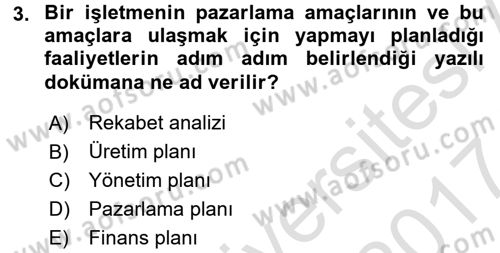 İş Planı Dersi 2016 - 2017 Yılı (Final) Dönem Sonu Sınav Soruları 3. Soru