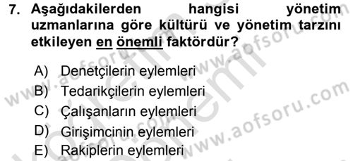 İş Planı Dersi 2016 - 2017 Yılı (Final) Dönem Sonu Sınav Soruları 7. Soru