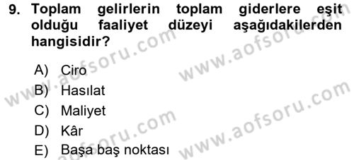 İş Planı Dersi 2016 - 2017 Yılı (Final) Dönem Sonu Sınav Soruları 9. Soru