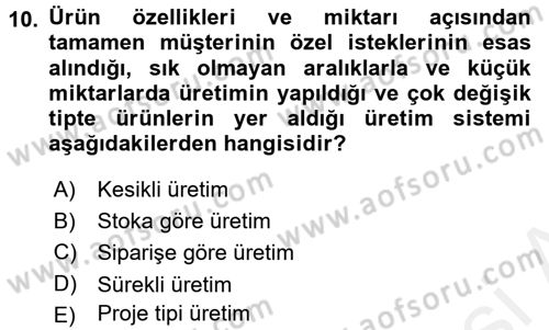 İş Planı Dersi 2017 - 2018 Yılı (Vize) Ara Sınav Soruları 10. Soru