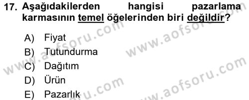 İş Planı Dersi 2017 - 2018 Yılı (Vize) Ara Sınav Soruları 17. Soru