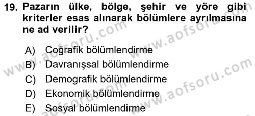 İş Planı Dersi 2017 - 2018 Yılı (Vize) Ara Sınavı 19. Soru