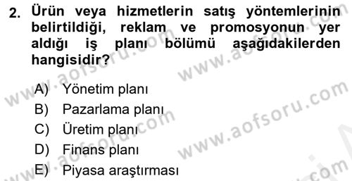 İş Planı Dersi 2017 - 2018 Yılı (Vize) Ara Sınav Soruları 2. Soru