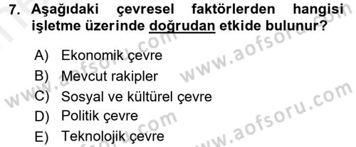 İş Planı Dersi 2017 - 2018 Yılı (Vize) Ara Sınav Soruları 7. Soru