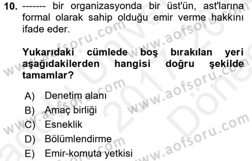 İş Planı Dersi 2017 - 2018 Yılı (Final) Dönem Sonu Sınav Soruları 10. Soru
