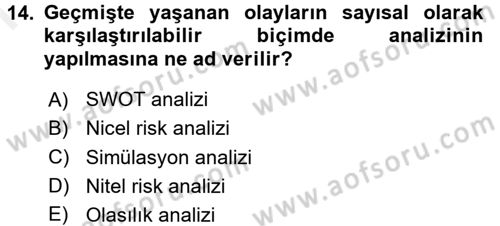 İş Planı Dersi 2017 - 2018 Yılı (Final) Dönem Sonu Sınav Soruları 14. Soru