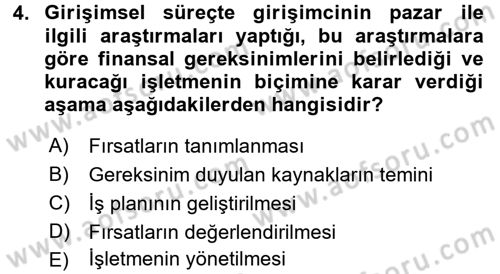 İş Planı Dersi 2017 - 2018 Yılı (Final) Dönem Sonu Sınav Soruları 4. Soru