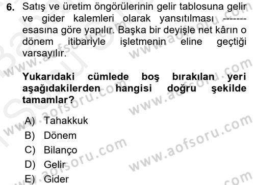 İş Planı Dersi 2017 - 2018 Yılı (Final) Dönem Sonu Sınav Soruları 6. Soru