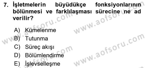 İş Planı Dersi 2017 - 2018 Yılı (Final) Dönem Sonu Sınav Soruları 7. Soru