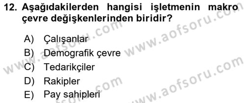 İş Planı Dersi Ara Sınavı Deneme Sınav Soruları 12. Soru