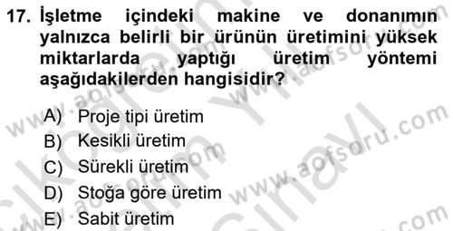 İş Planı Dersi 2021 - 2022 Yılı (Vize) Ara Sınav Soruları 17. Soru