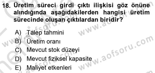 İş Planı Dersi 2021 - 2022 Yılı (Vize) Ara Sınav Soruları 18. Soru