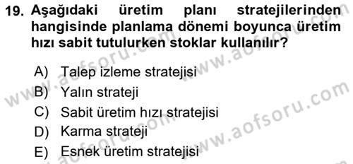 İş Planı Dersi 2021 - 2022 Yılı (Vize) Ara Sınav Soruları 19. Soru