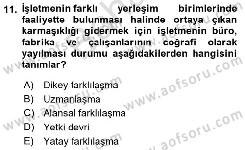 İş Planı Dersi 2021 - 2022 Yılı (Final) Dönem Sonu Sınav Soruları 11. Soru