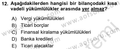 İş Planı Dersi 2021 - 2022 Yılı (Final) Dönem Sonu Sınav Soruları 12. Soru