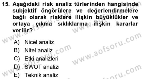 İş Planı Dersi 2021 - 2022 Yılı (Final) Dönem Sonu Sınavı 15. Soru