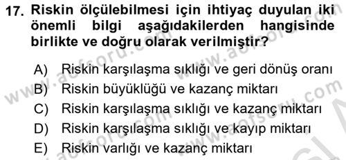 İş Planı Dersi 2021 - 2022 Yılı (Final) Dönem Sonu Sınavı 17. Soru