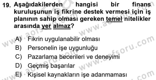 İş Planı Dersi 2021 - 2022 Yılı (Final) Dönem Sonu Sınavı 19. Soru