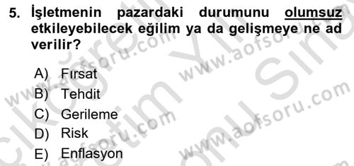 İş Planı Dersi 2021 - 2022 Yılı (Final) Dönem Sonu Sınav Soruları 5. Soru