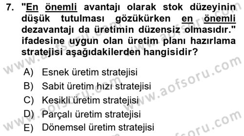İş Planı Dersi 2021 - 2022 Yılı (Final) Dönem Sonu Sınav Soruları 7. Soru