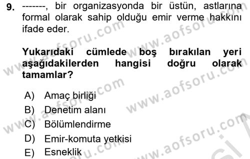 İş Planı Dersi 2021 - 2022 Yılı (Final) Dönem Sonu Sınav Soruları 9. Soru