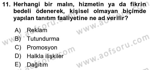 İş Planı Dersi 2023 - 2024 Yılı (Vize) Ara Sınav Soruları 11. Soru