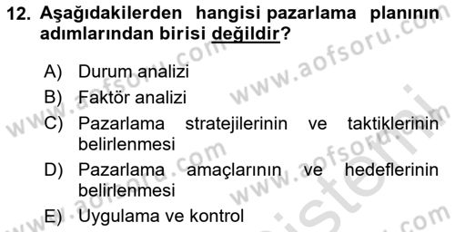 İş Planı Dersi 2023 - 2024 Yılı (Vize) Ara Sınav Soruları 12. Soru