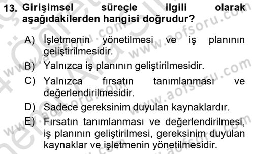 İş Planı Dersi 2023 - 2024 Yılı (Vize) Ara Sınav Soruları 13. Soru