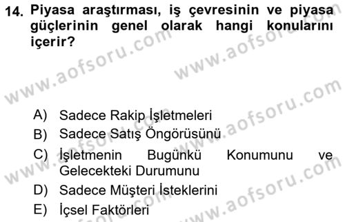 İş Planı Dersi Ara Sınavı Deneme Sınav Soruları 14. Soru